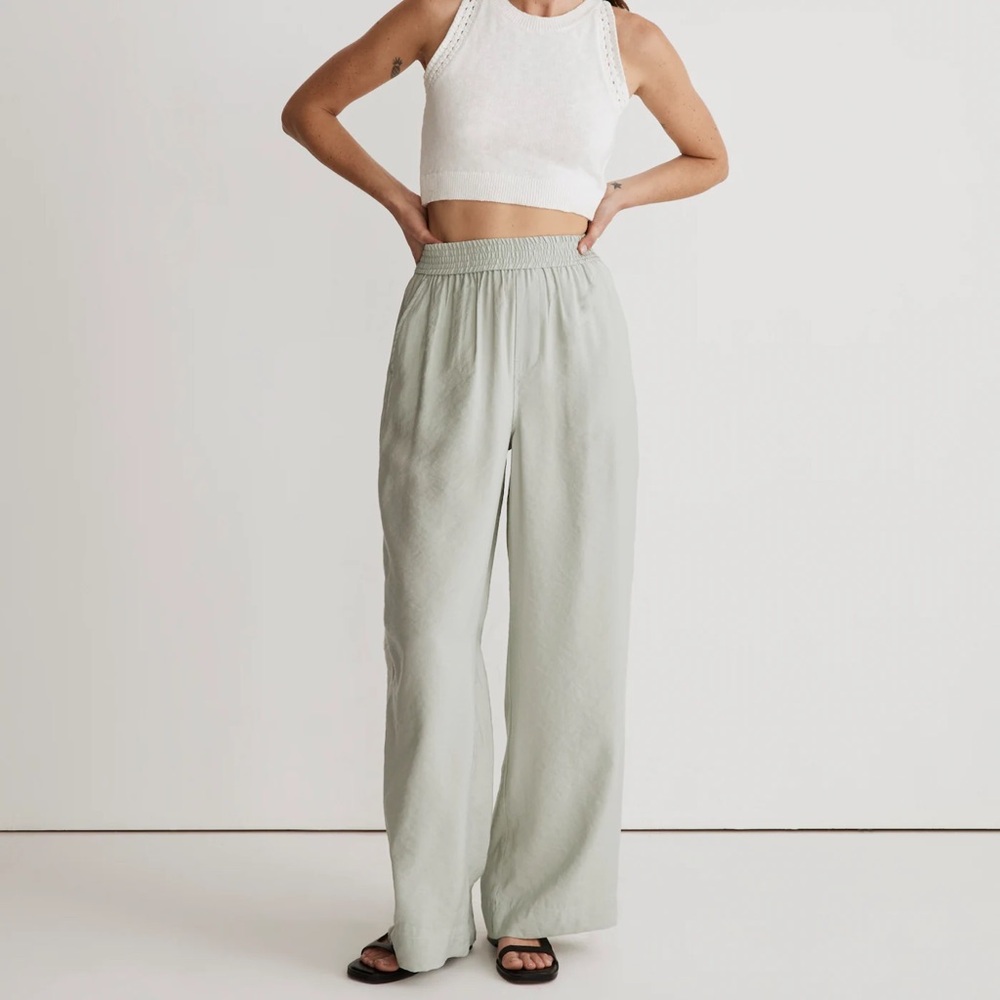 NWT Madewell The Carley Wide-Leg Pant in Softdrape in Sage Mist